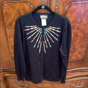 Women’s Black Medium Bob Mackie Wearable Art Cardigan